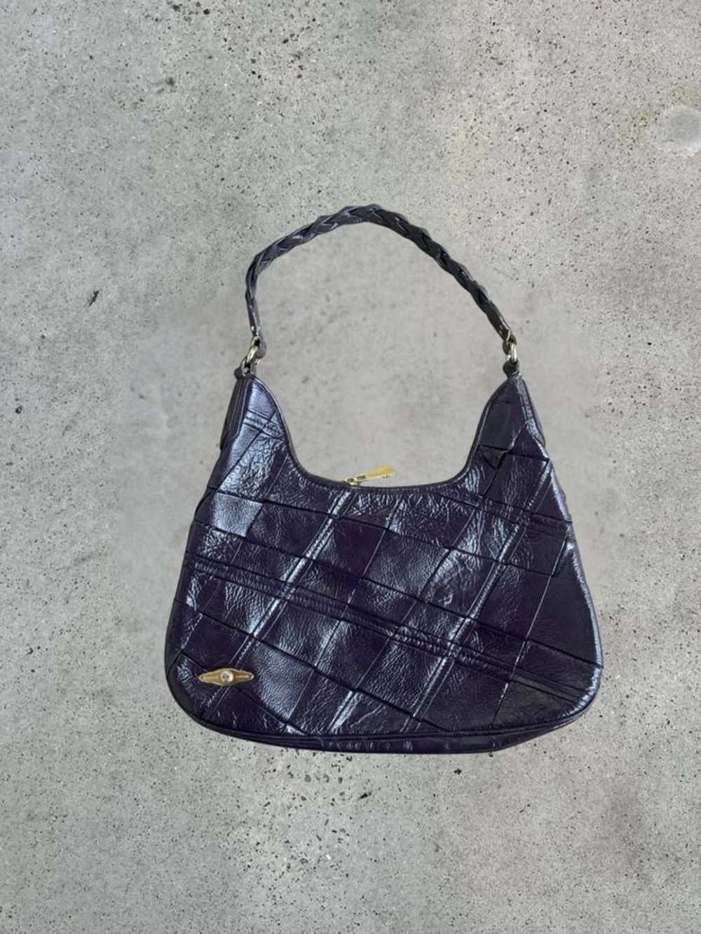 Leather Quilted Shoulder Bag in Dark Purple